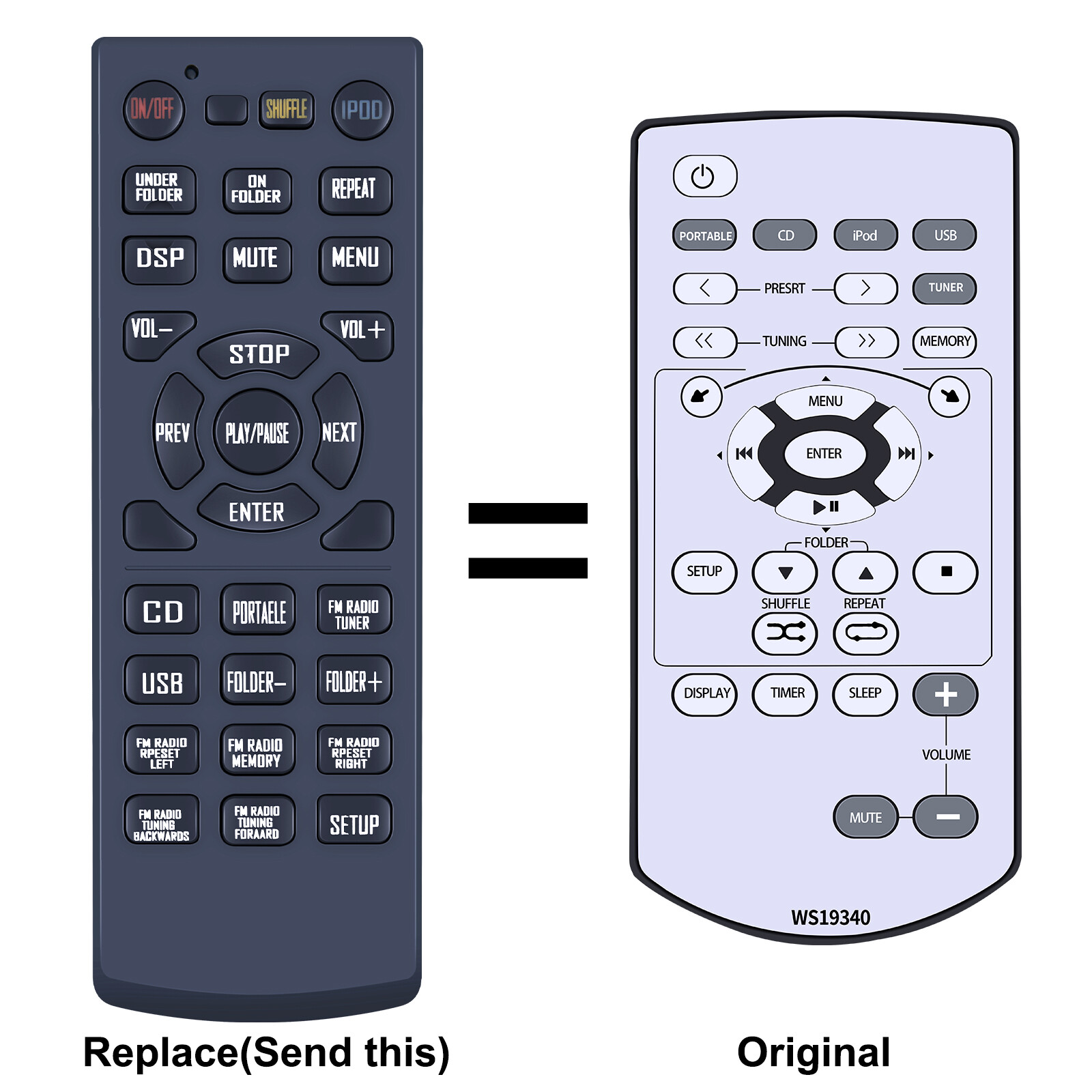 New WS19340 Replace Remote Control For Yamaha CRX-040 MCR-040 MCR-140 NS-BP80
