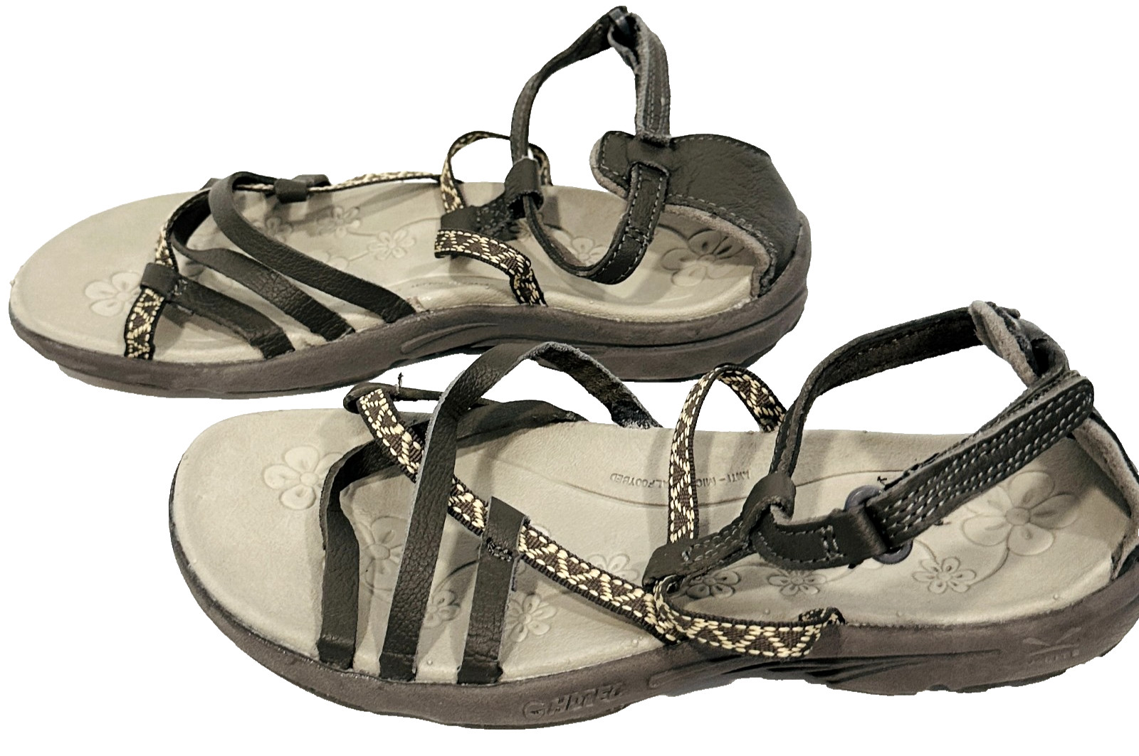 Hi-Tec Sienna Sandals Strappy Leather Gray MultiColor Ankle Strap EUC Women Sz 8