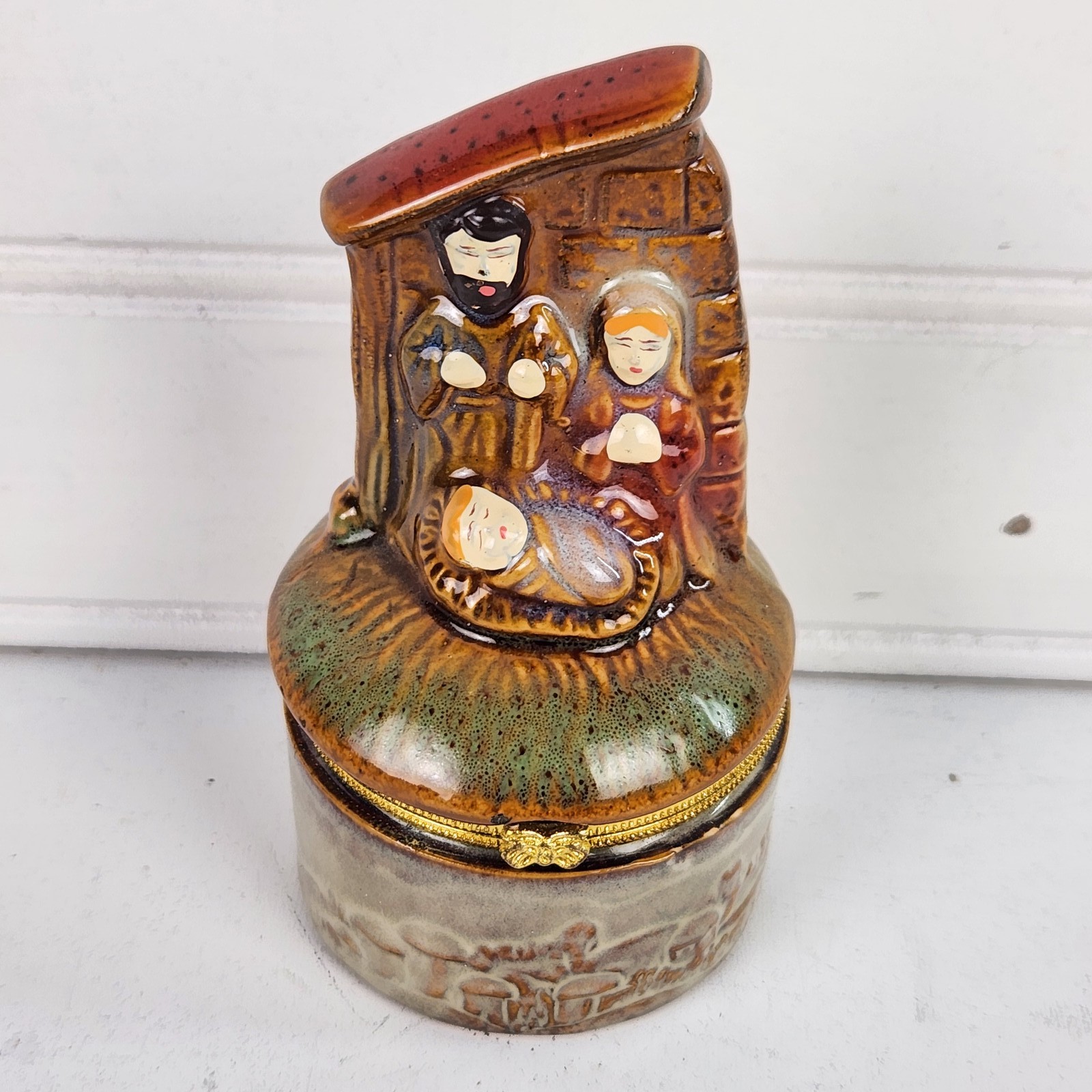 Nativity Scene Hinged Trinket Box Ceramic Greenbrier Joseph Mary Jesus Christmas