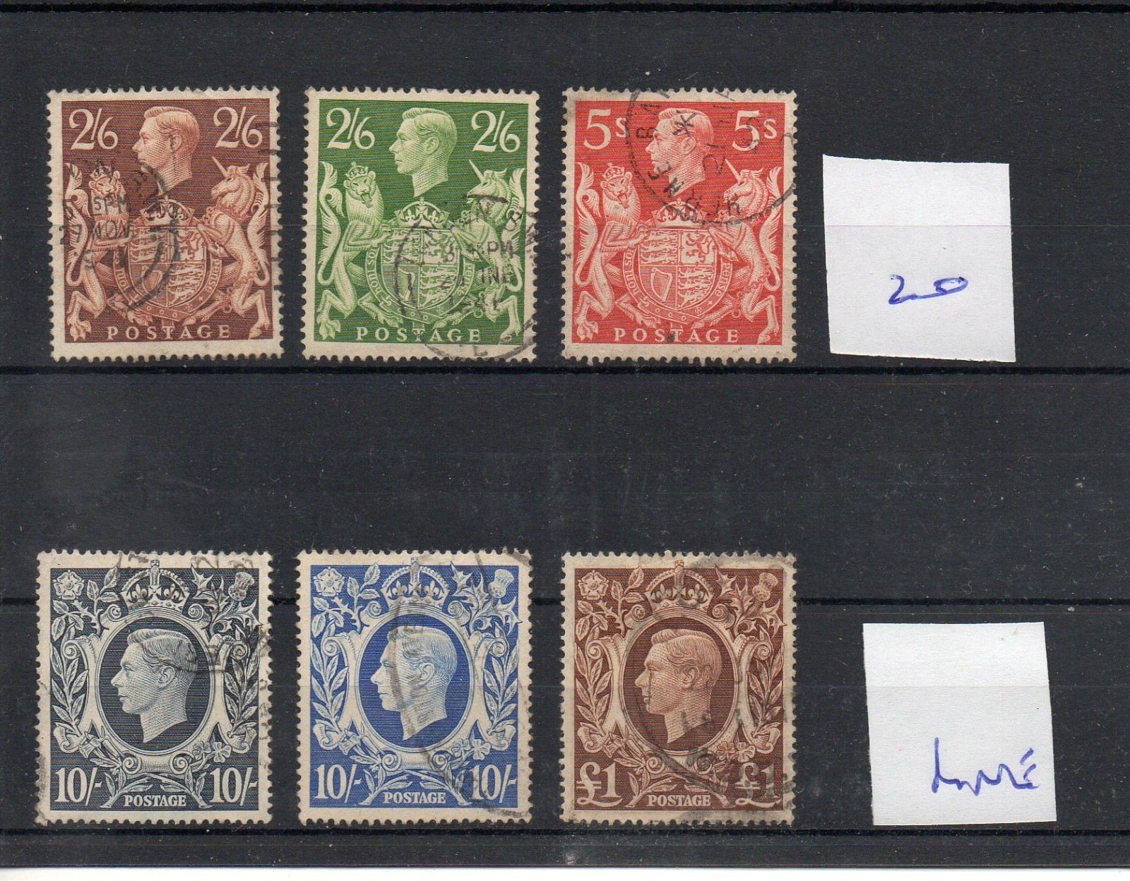 GB - George V1  (A 20)  1939/48  2/6d - £1.00 six high values - fine cancels