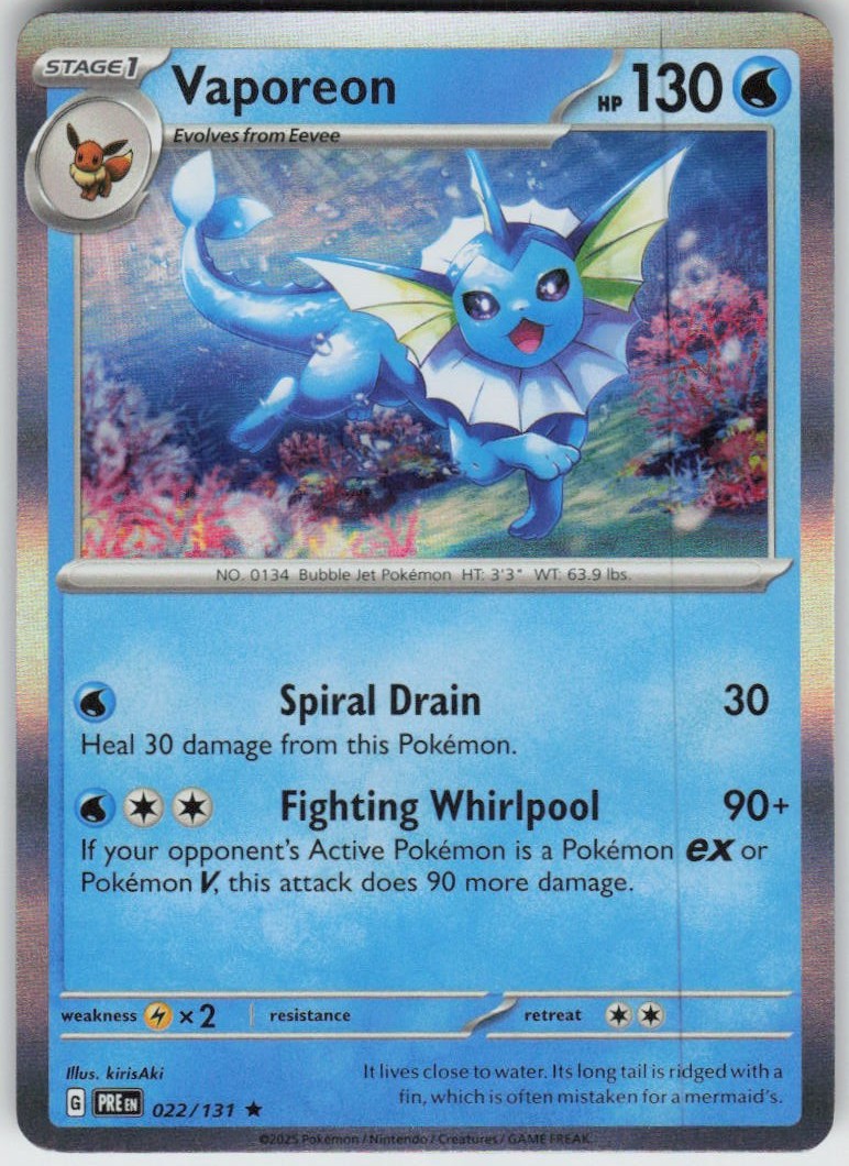 Holo Vaporeon 022/131 Rare Prismatic Evolutions Near Mint