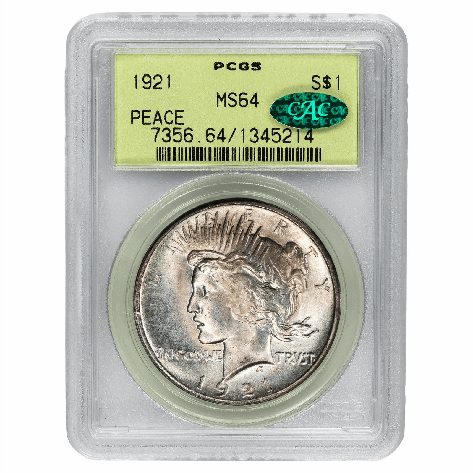 1921 High Relief Silver Peace Doller $1 PCGS MS 64 CAC