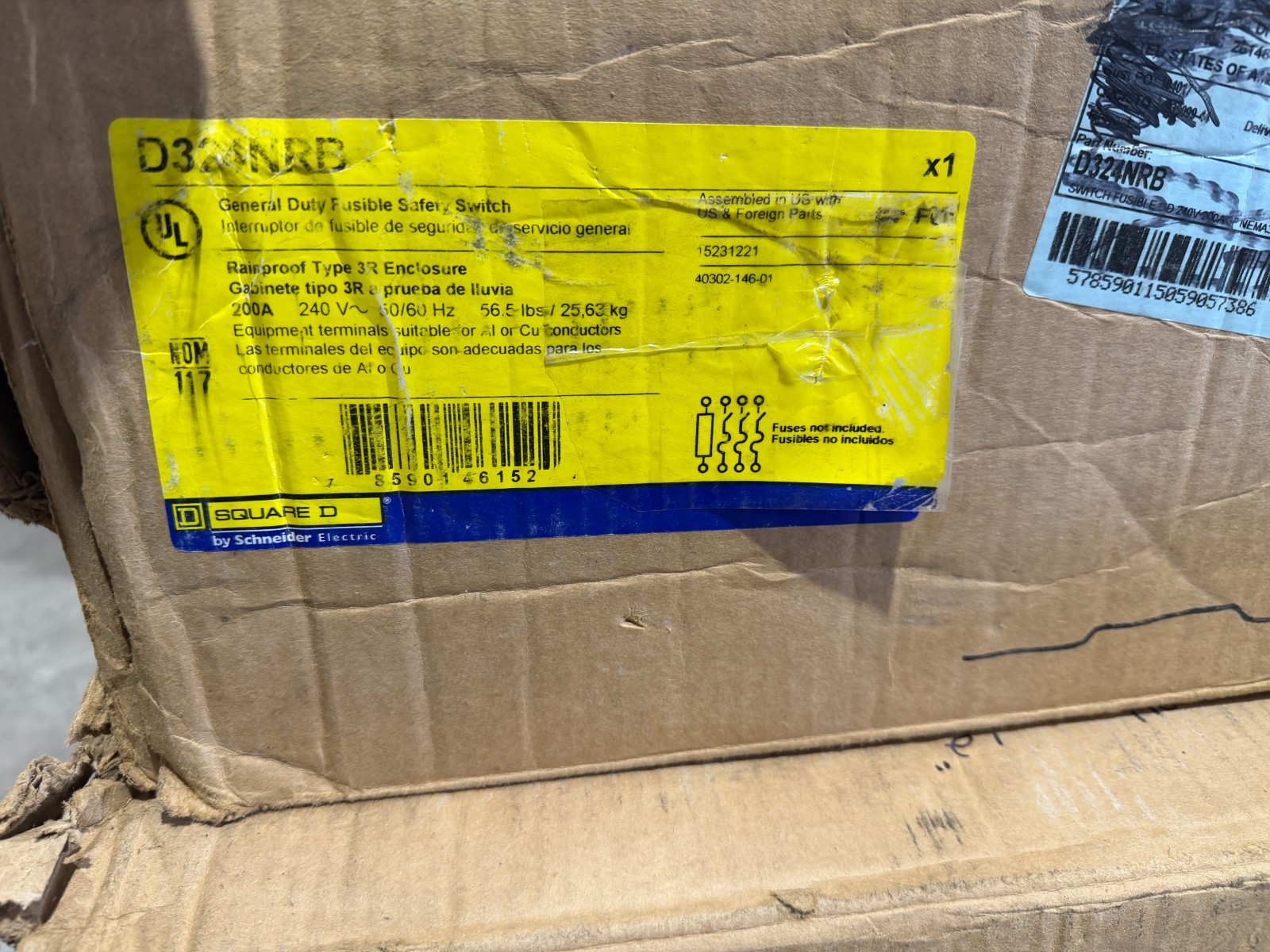 NEW Square D D324NRB 200 Amp 240V 3P 4W 3R FUSIBLE Safety Switch Disconnect