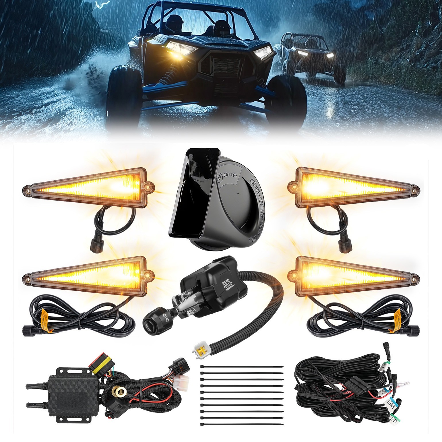 UTV Turn Signal Light Kit Triangle Street Legal Blinker w/ Toggle Column Switch