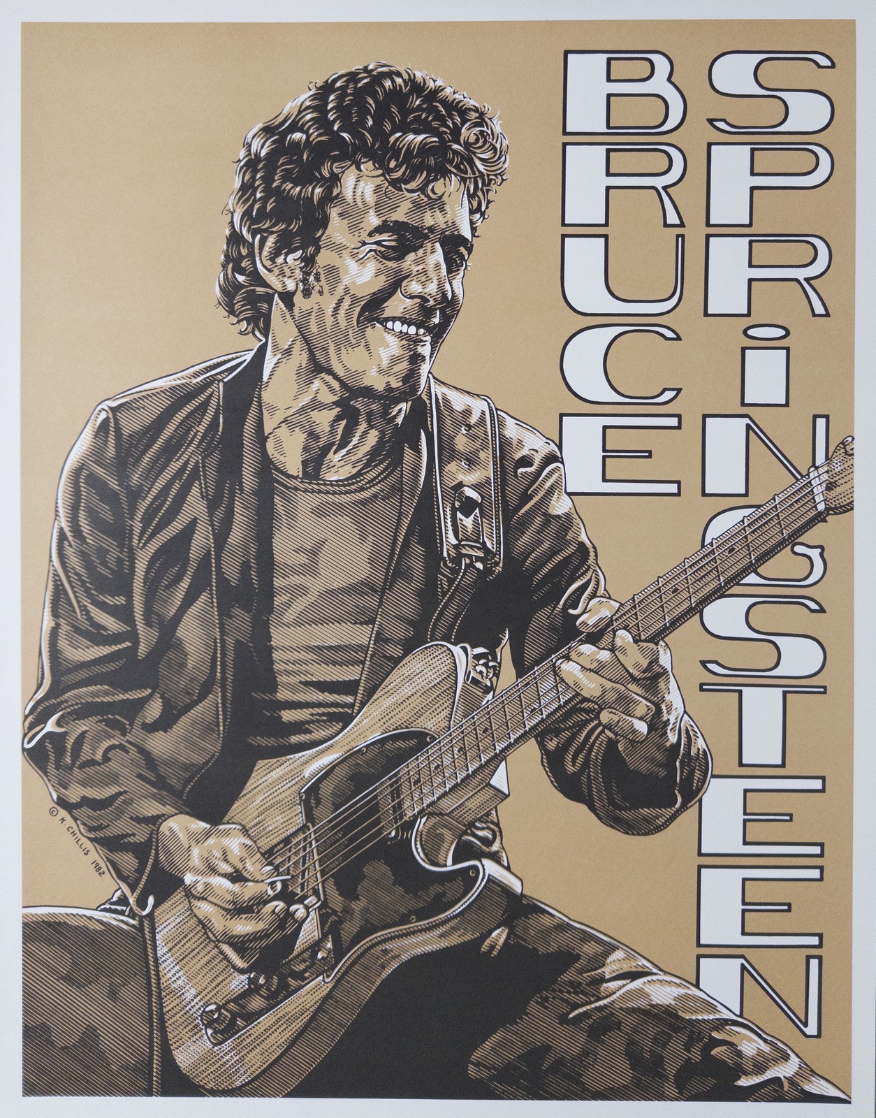 Pristine vintage Bruce Springsteen lithograph by K. Chillis 1982 • MINT • RARE