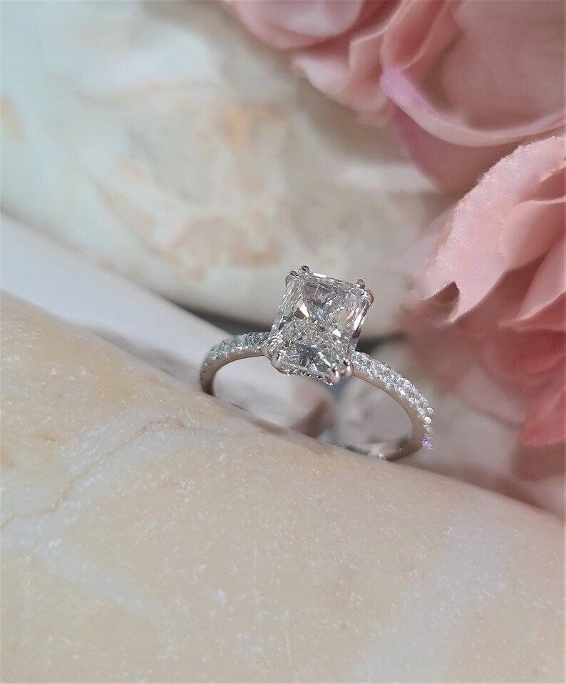 IGI 2.30 Radiant Cut E/VS1 Lab Grown CVD Diamond Hidden Halo Ring 14K White Gold