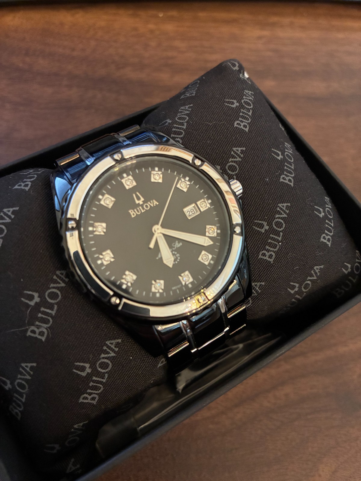 Bulova Men's Marine Star Quartz Black 42mm Watch with Diamonds C960825