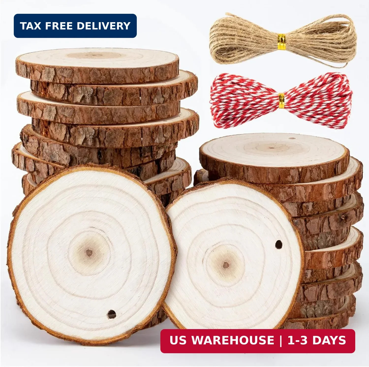 20PCS Unfinished Natural Wood Slices 2.7-3.1 Inches with Holes for DIY Crafts