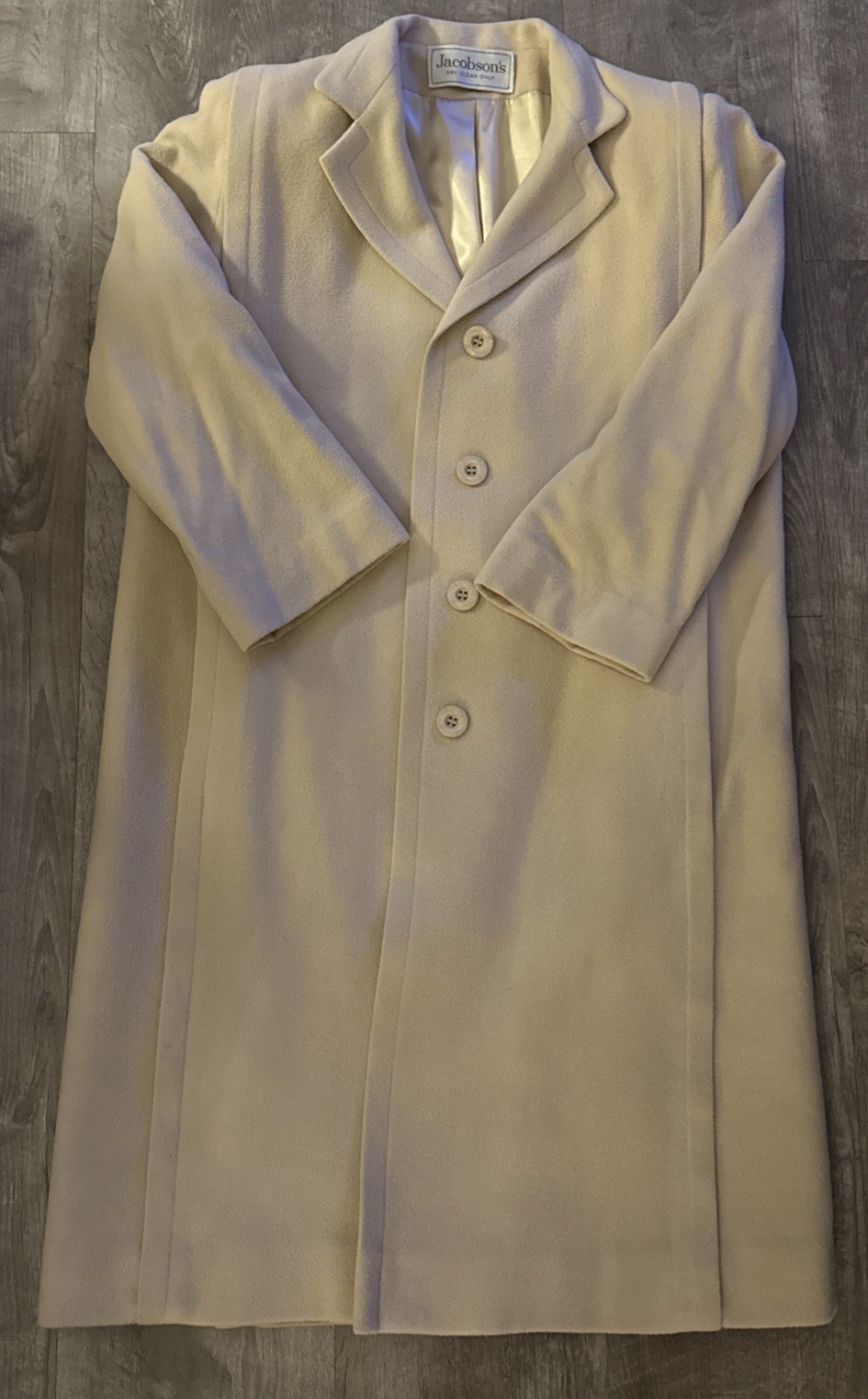 Mint Vintage Jacobson’s 100% Cashmere Long Overcoat Jacket Cream Camel M 8-10