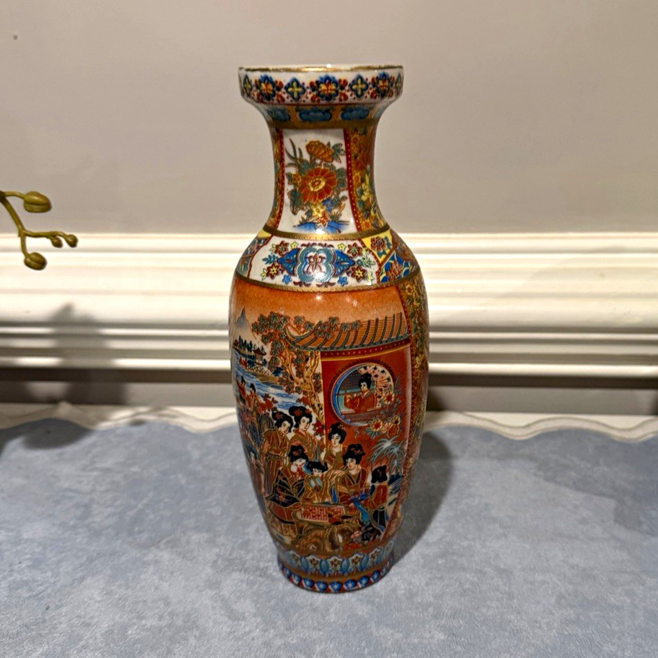 Chinese Decorative Porcelain Vase, Figural Scene, Multicolor Hand-Painted, China