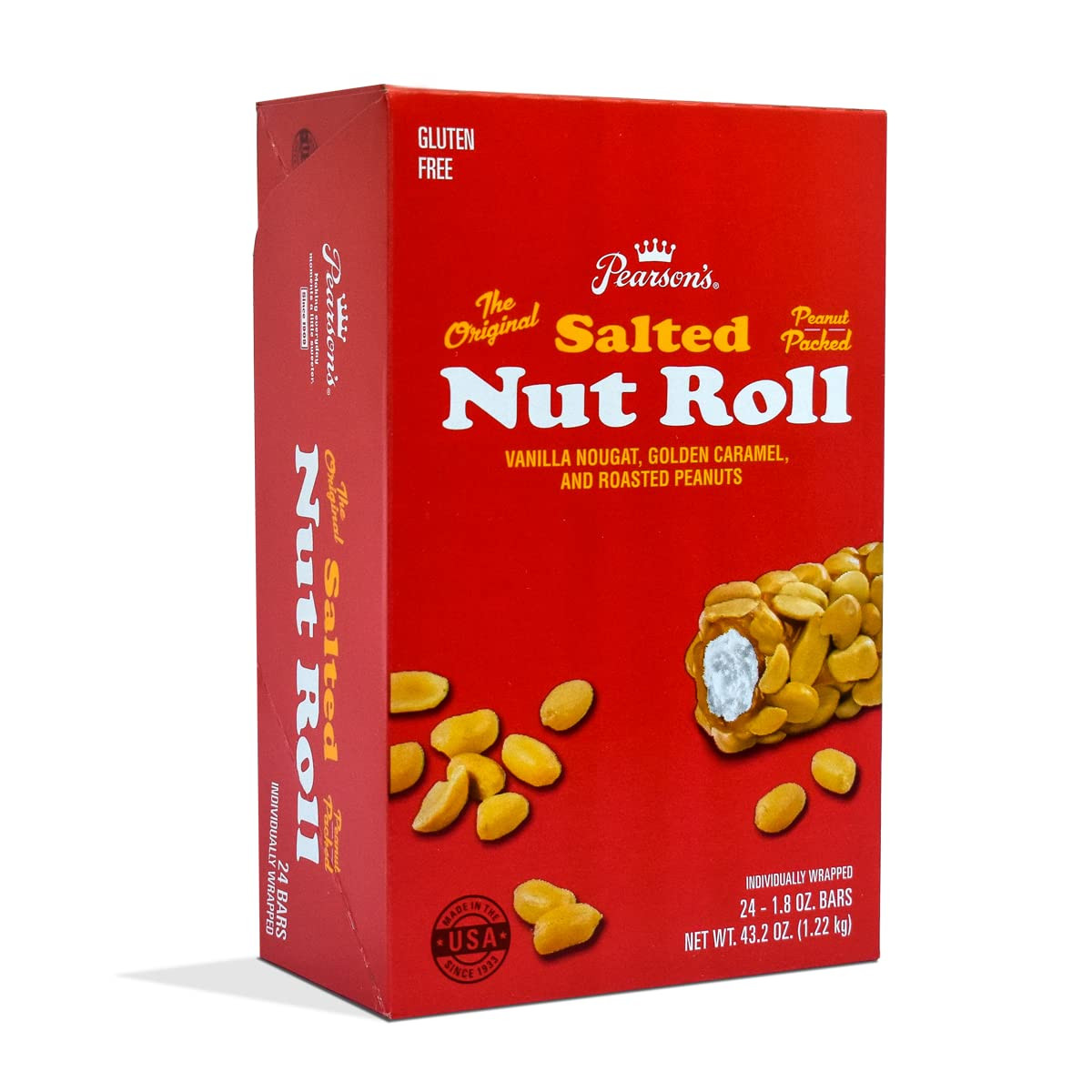 Pearson\'s Salted Nut Roll Peanut, Caramel, Nougat Candy 24 Full- Size Bars