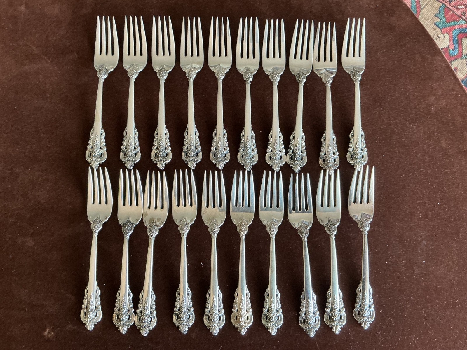 WALLACE GRAND BAROQUE STERLING SILVER SALAD FORKS 6.5” (1), 20 available