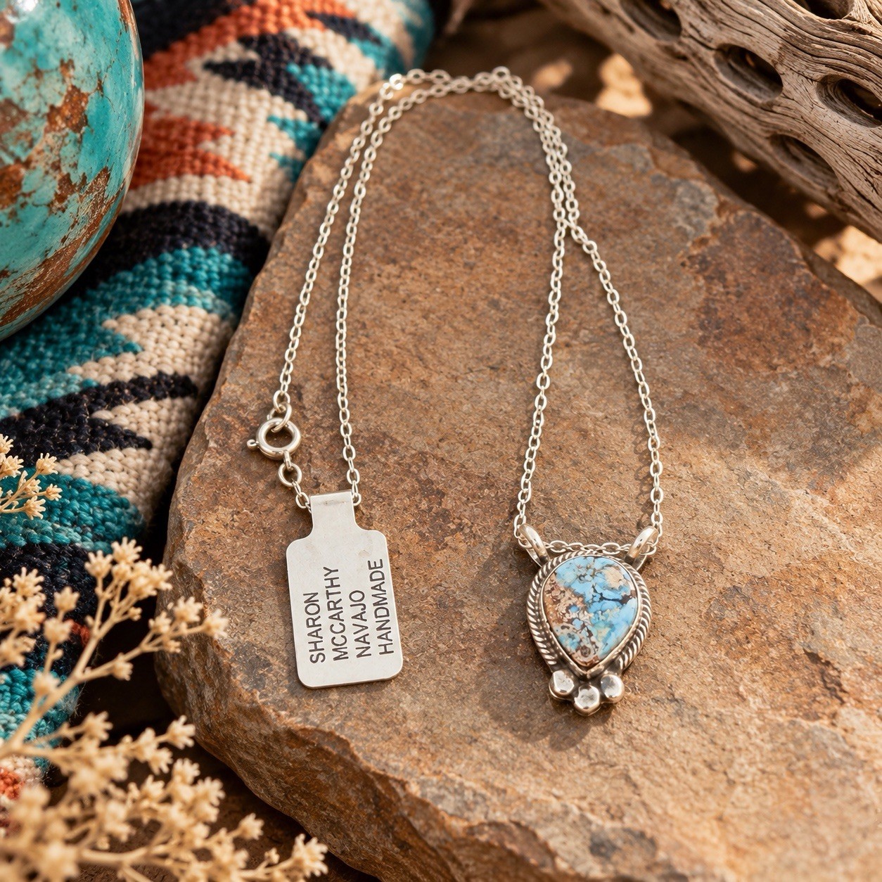 Sharon McCarthy Golden Hills Turquoise Navajo Sterling Silver Necklace NWT