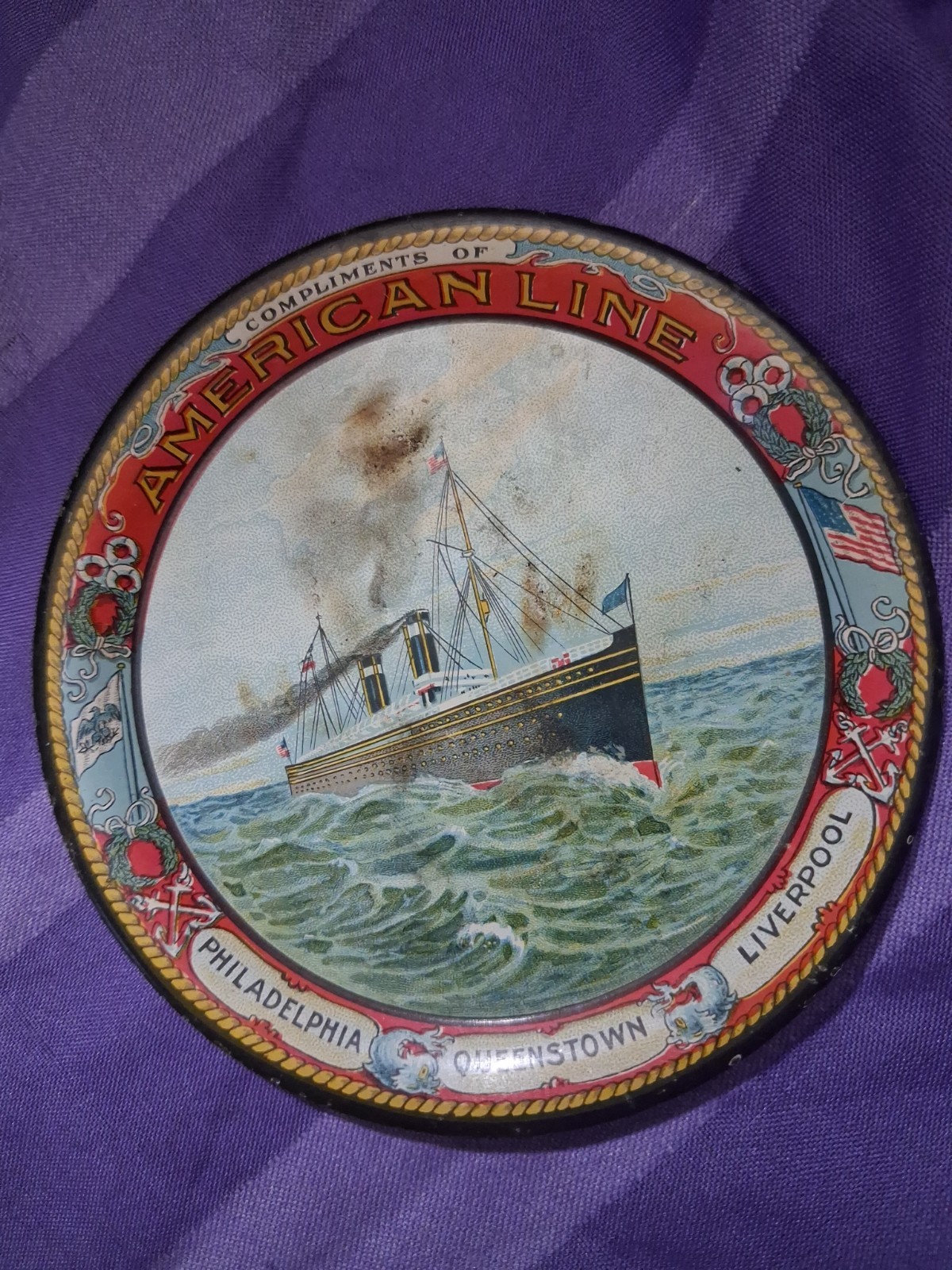 Circa 1910 American Cruise Line Tip Tray, Philadelphia, Queenstown, Liverpool