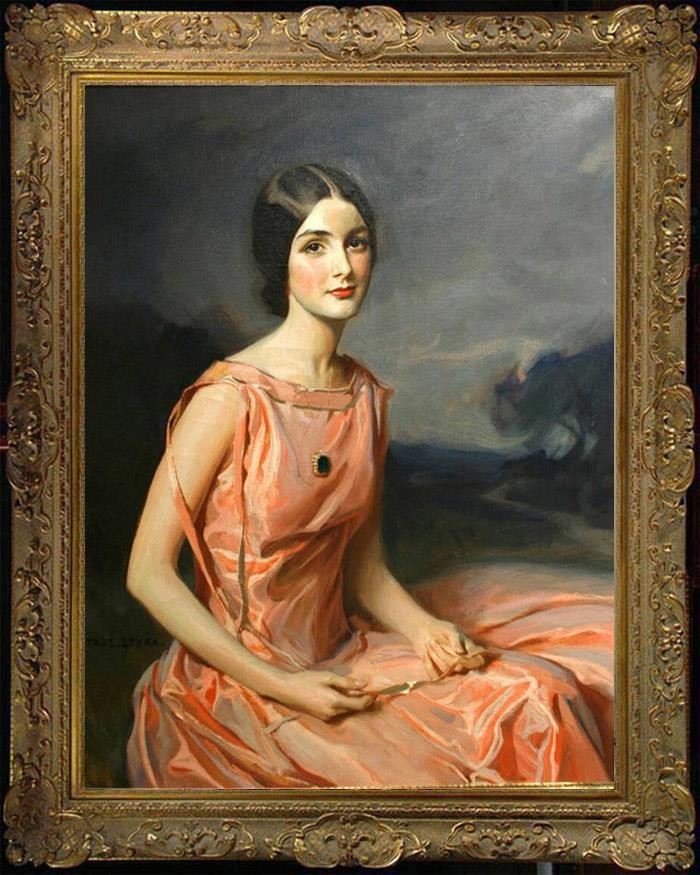 Hand Painted Classical Oil Painting Portrait Lady in Pink Art Wall Vintage Style
