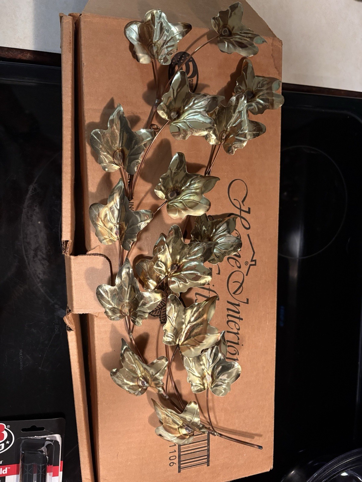 Vintage Pair Of Home Interiors Brass And Copper Ivy Leaf Wall Decor 