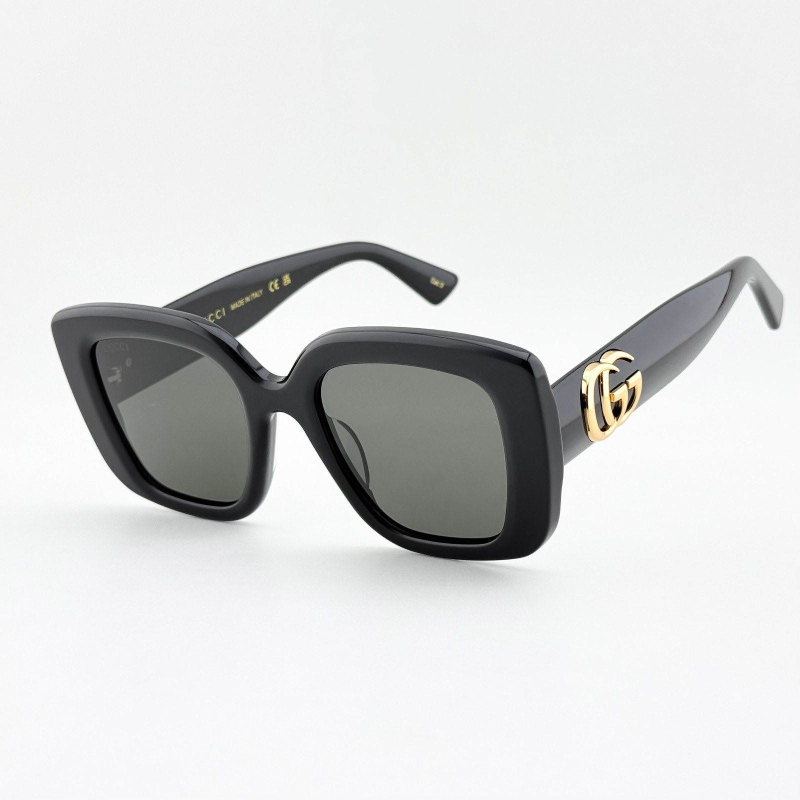 Gucci GG1975S Square Sunglasses Black Acetate Gray Lens Women 51-22-145
