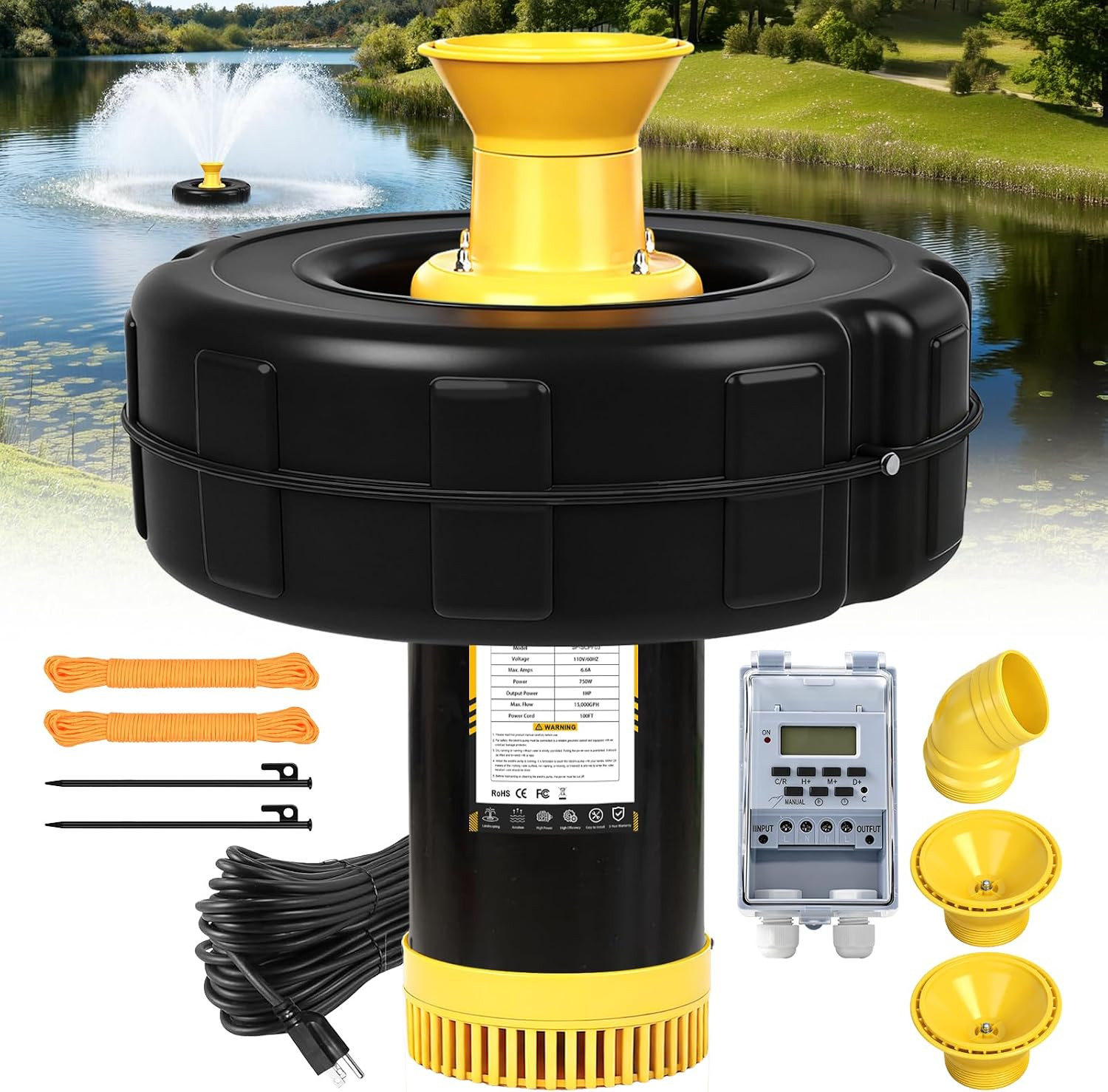 1HP 110V Floating Pond Fountain Aerator
