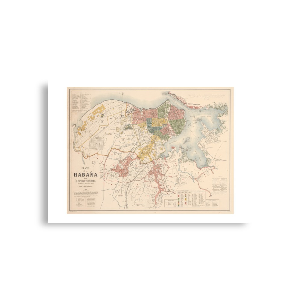 Vintage Map Havan Cuba 1881 Retro Illustrated Print Wall Art Home Decor Gift