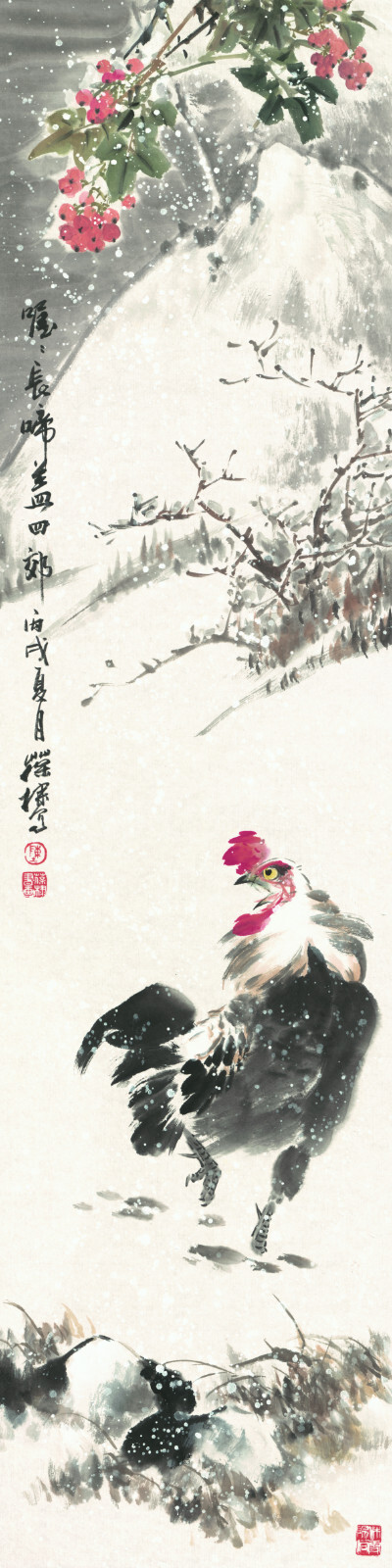掛軸1967 ORIENTAL ASIAN ART CHINESE PAINTING-Bird Rooster