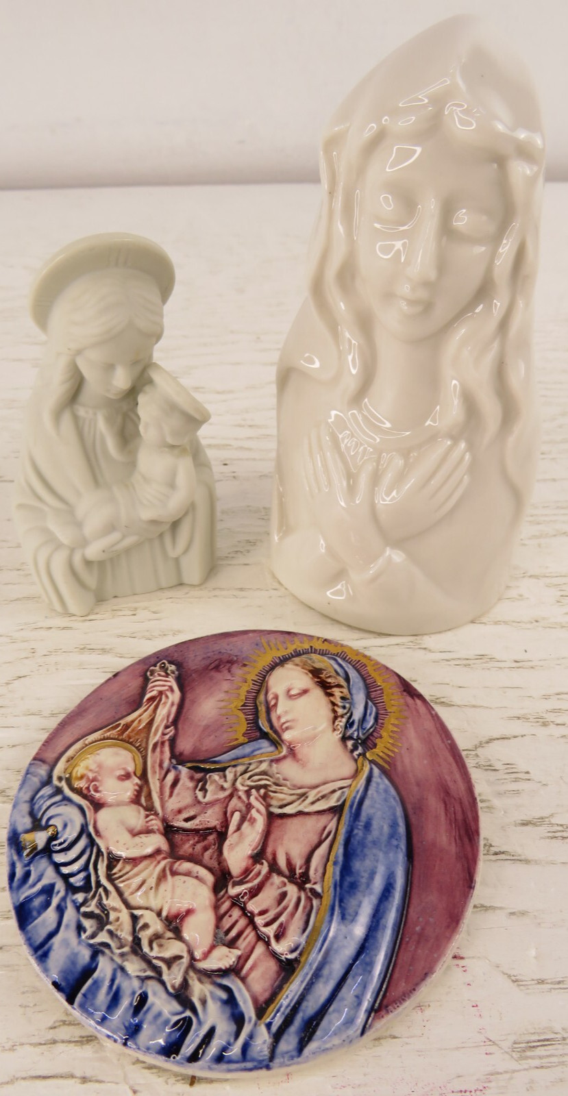 Lot of 3 Vintage Religious Sculptures Virgin Mother Mary Statues Japan porcelain Lot of 3 Vintage Religious Sculptures Virgin Mother Mary Statues Japan porcelain