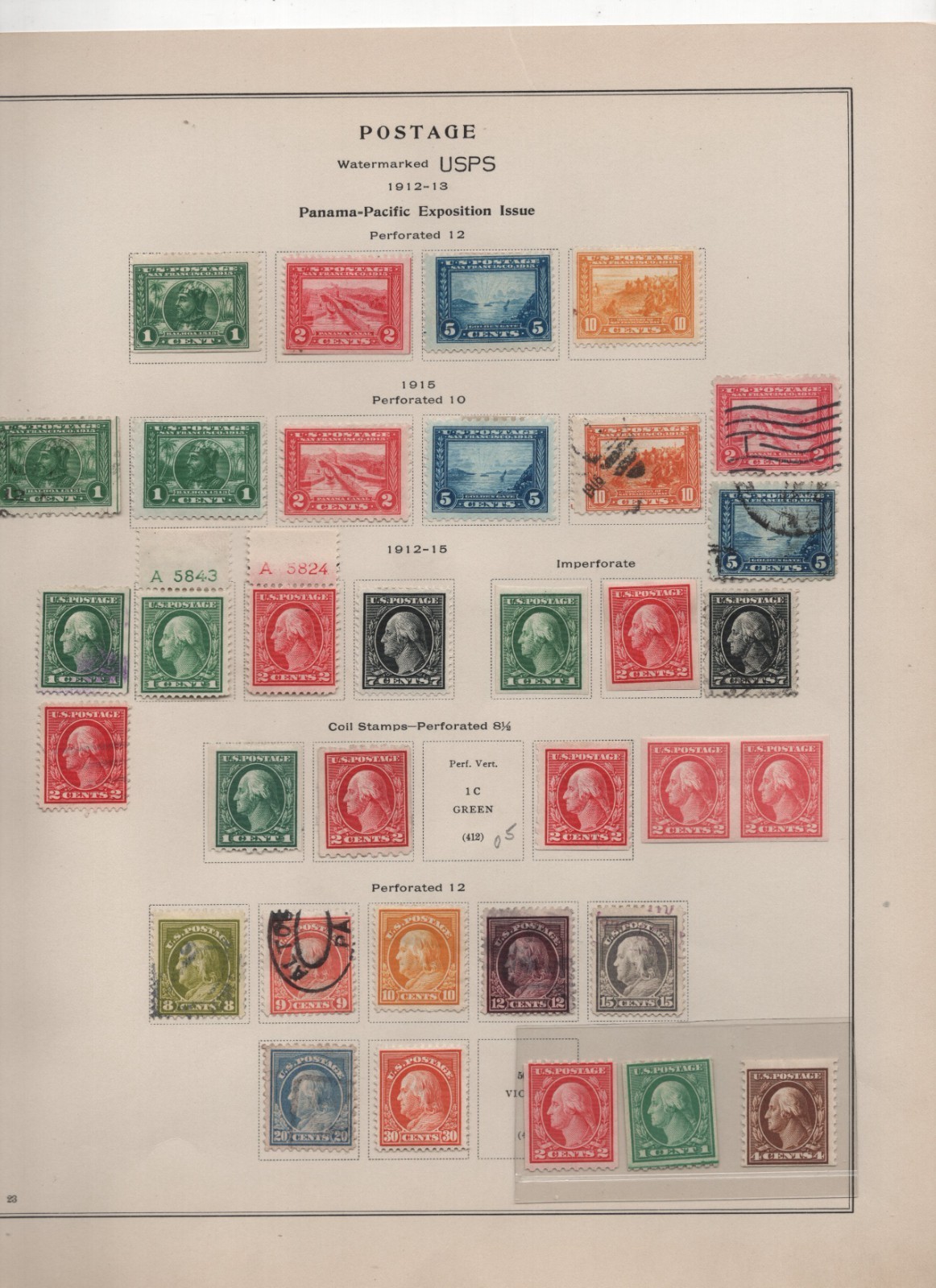 US 1912-1921 COLLECTION OF 90 MOSTLY MINT HINGED STAMPS SOME USED ON 4 PAGES