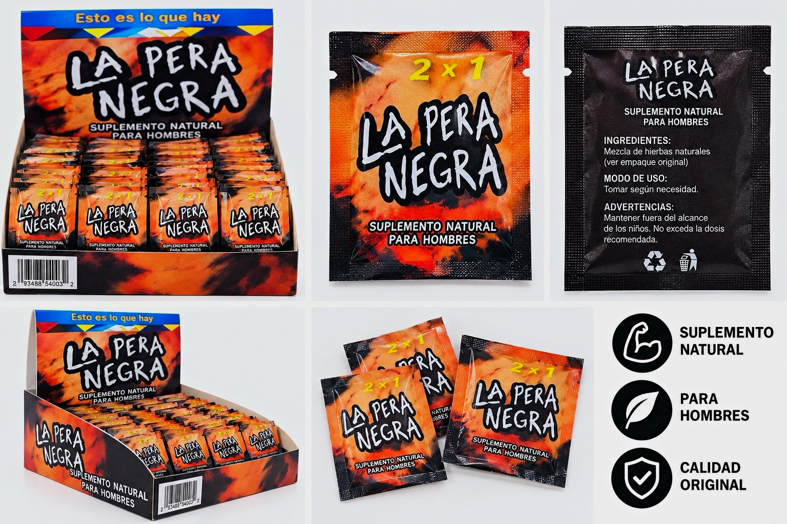 La papa Negra All Natural Men's use only Sachets 2x1 Natural Formula 20pk