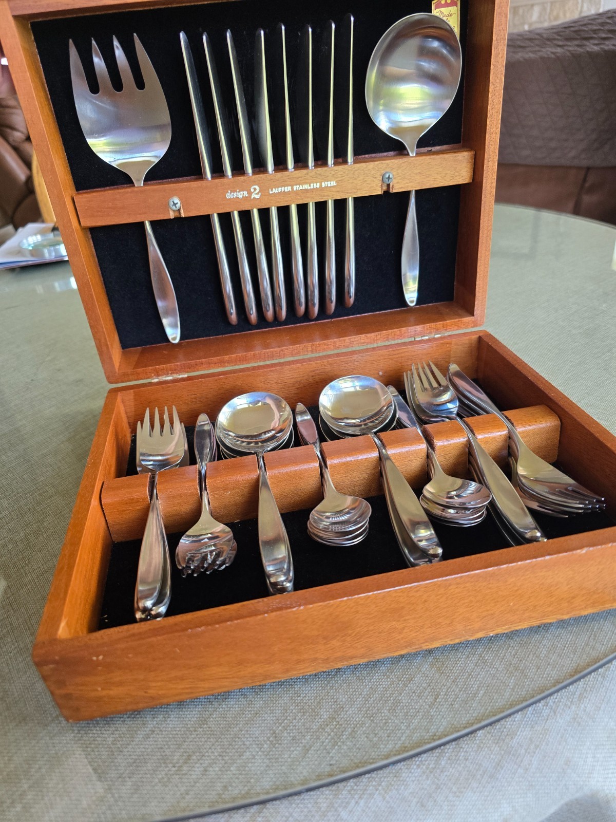 Vintage Design 2 Lauffer Made in Germany Stainless Steel Flatware with BOX 1950s Vintage Design 2 Lauffer Made in Germany Stainless Steel Flatware with BOX 1950s