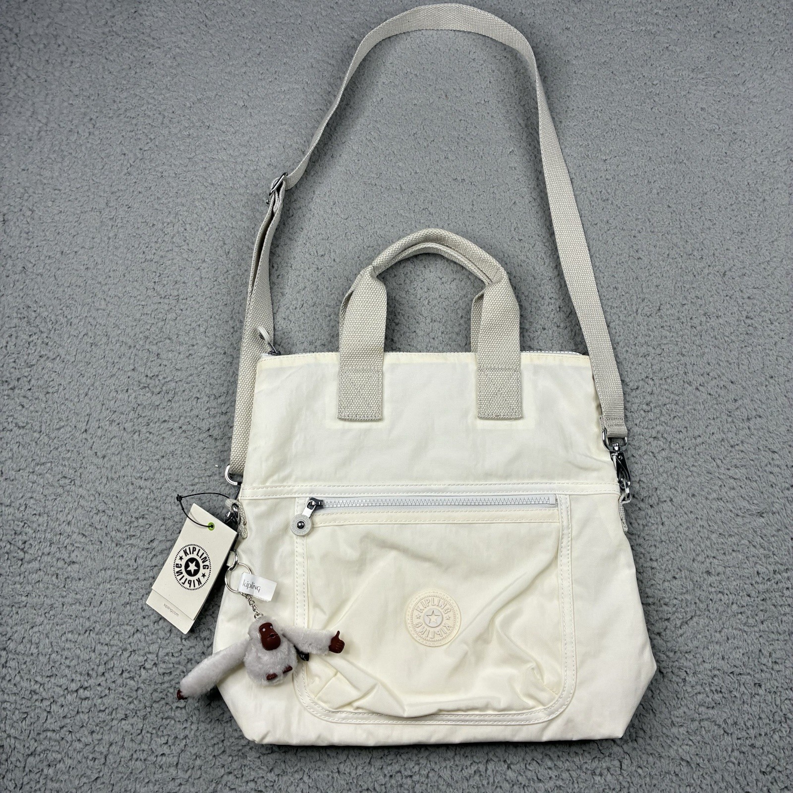 Kipling Eleva White Alabaster Tonal Nylon Convertible Crossbody Shoulder Bag NWT