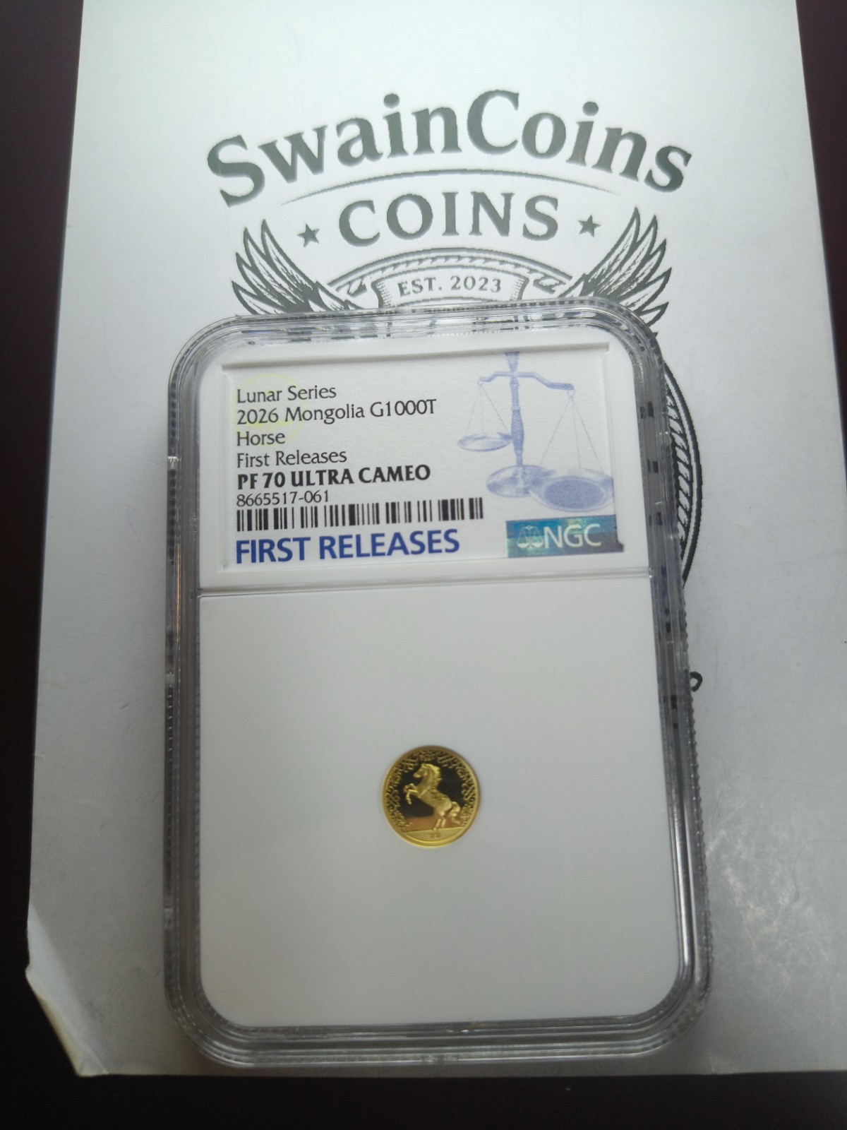 2026  MONGOLIA .5 Gold 1000T  Year Of The Horse PR70 Fdoi E5-101 
