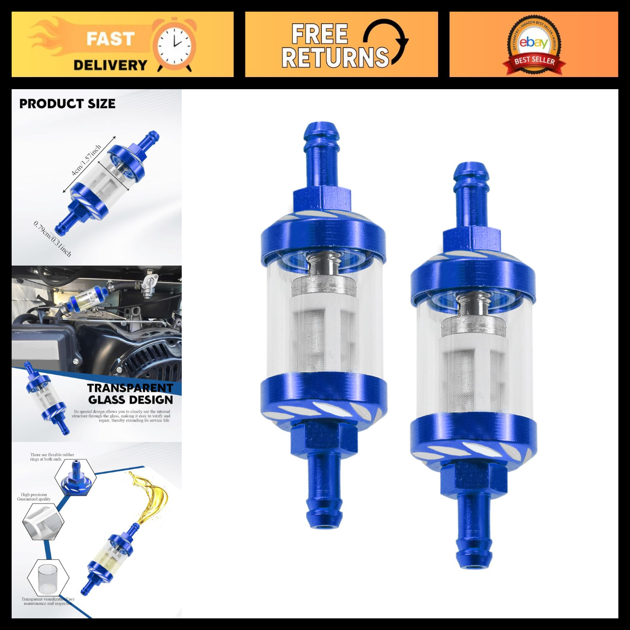 2Pcs Inline Fuel Filter Set, Washable Metal Glass, Universal Car Truck Motorcycl 2Pcs Inline Fuel Filter Set, Washable Metal Glass, Universal Car Truck Motorcycl