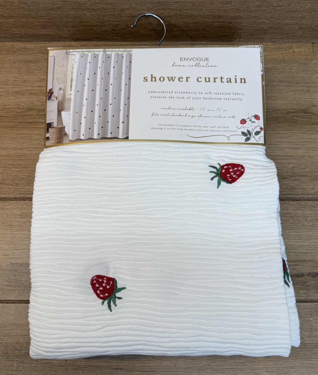 Envogue | 72x72 | White | Embroidered Strawberry Textured Fabric Shower Curtain Envogue | 72x72 | White | Embroidered Strawberry Textured Fabric Shower Curtain