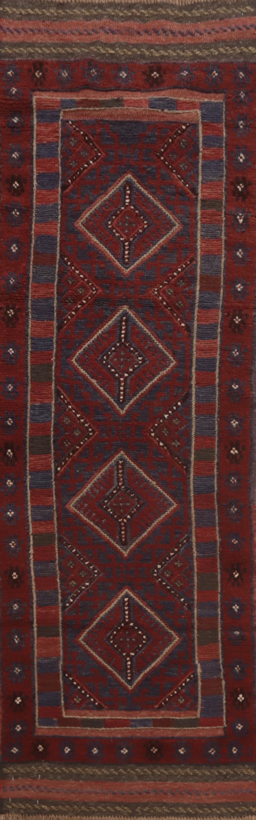 Geometric Wool Balouch Oriental 7 ft Runner Rug Nomadic Traditional Carpet 2x7