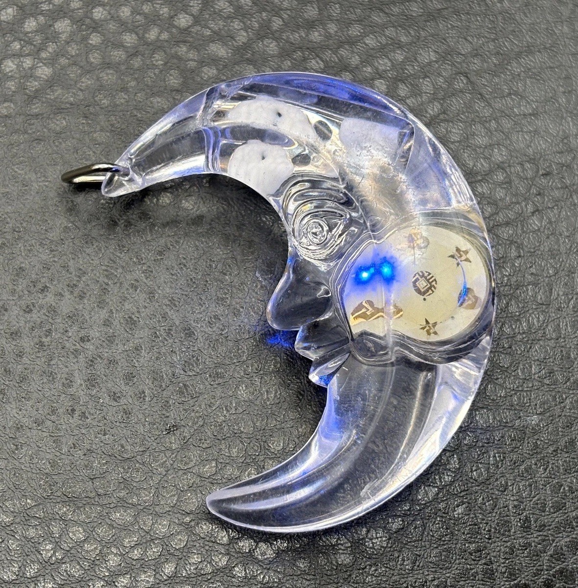 VTG Lucite Moon Face Pendant Brooch Stars Celestial Battery Powered W Lights