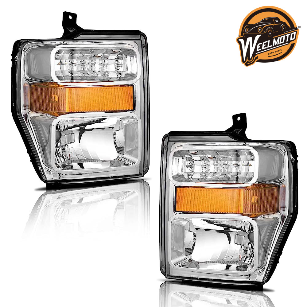 WEELMOTO Headlights For 2008-2010 Ford F250 F-250 F350 F450 F550 Super Duty L+R