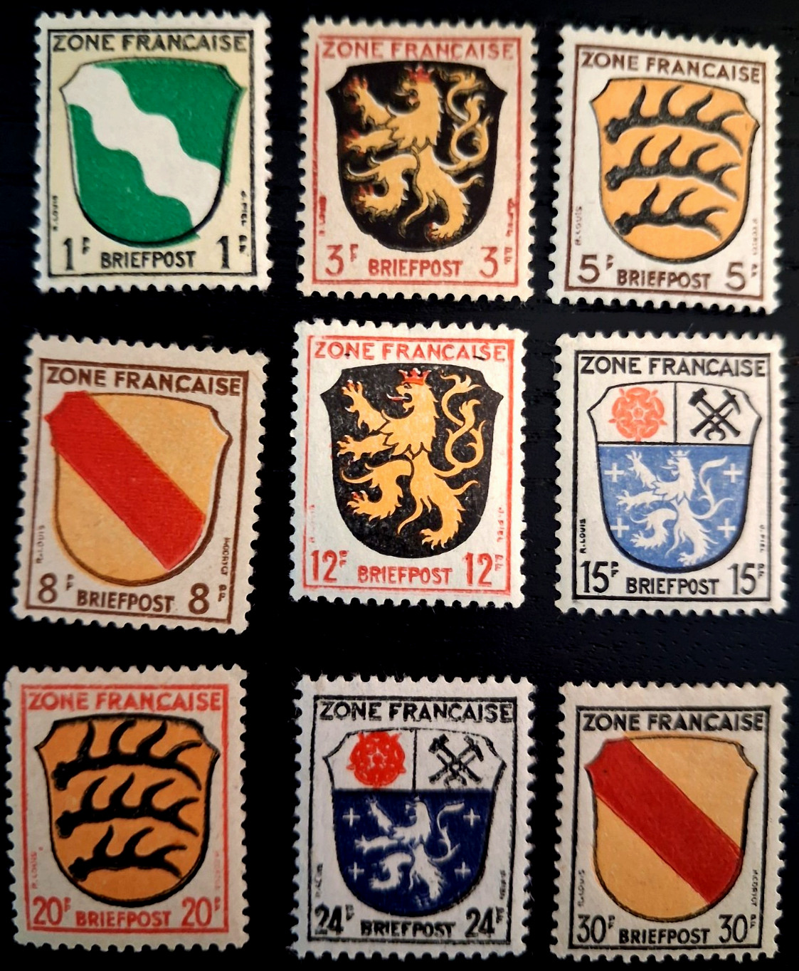 Germany 1945 French Occupation Postage Stamps Lot of 9 - Mint