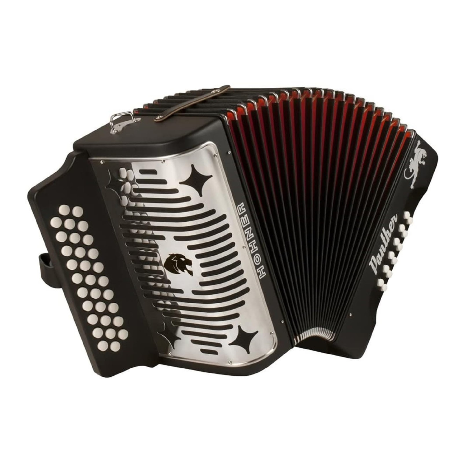 Hohner Panther 3-Row GCF Diatonic Accordion, Matte Black, 31 Treble Buttons, 12
