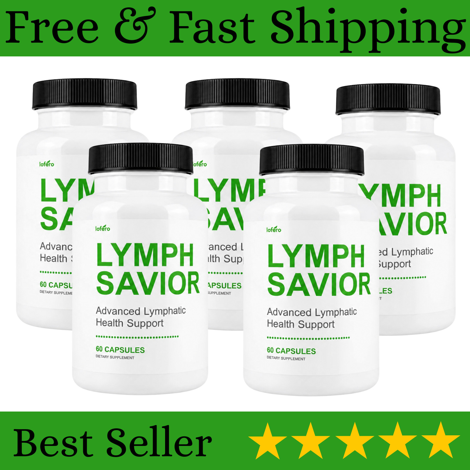 5-Pack Lymph Savior - Advanced Lymphatic Health Support Supplement - 300 Caps