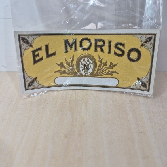 Vintage El Moriso Cigar Box Label Yellow Gold Embossed Lithograph Ephemera Art