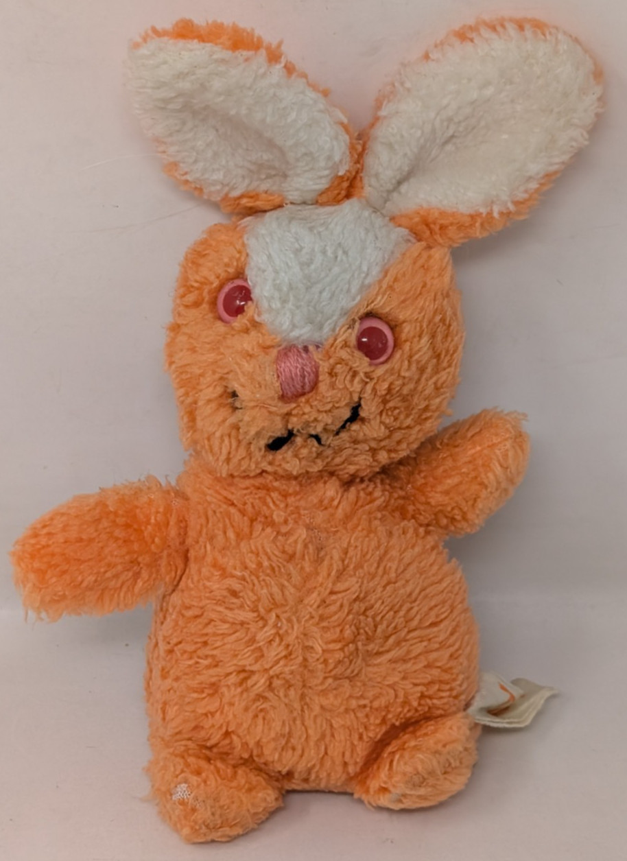 Vintage Russ Berrie Bunny Rabbit Plush 1970s 1977 Turnip Orange Pink Eyes 70s
