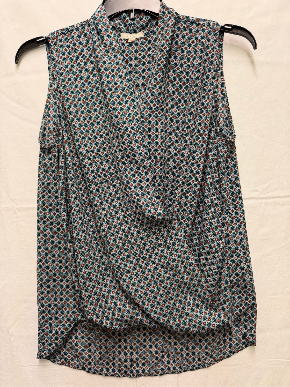 Pleione Womens Printed Top Sz Large Blue Orange Sleeveless Draped Blouse Pleione Womens Printed Top Sz Large Blue Orange Sleeveless Draped Blouse