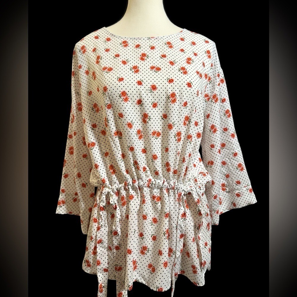 Pleione White and Red Floral Top