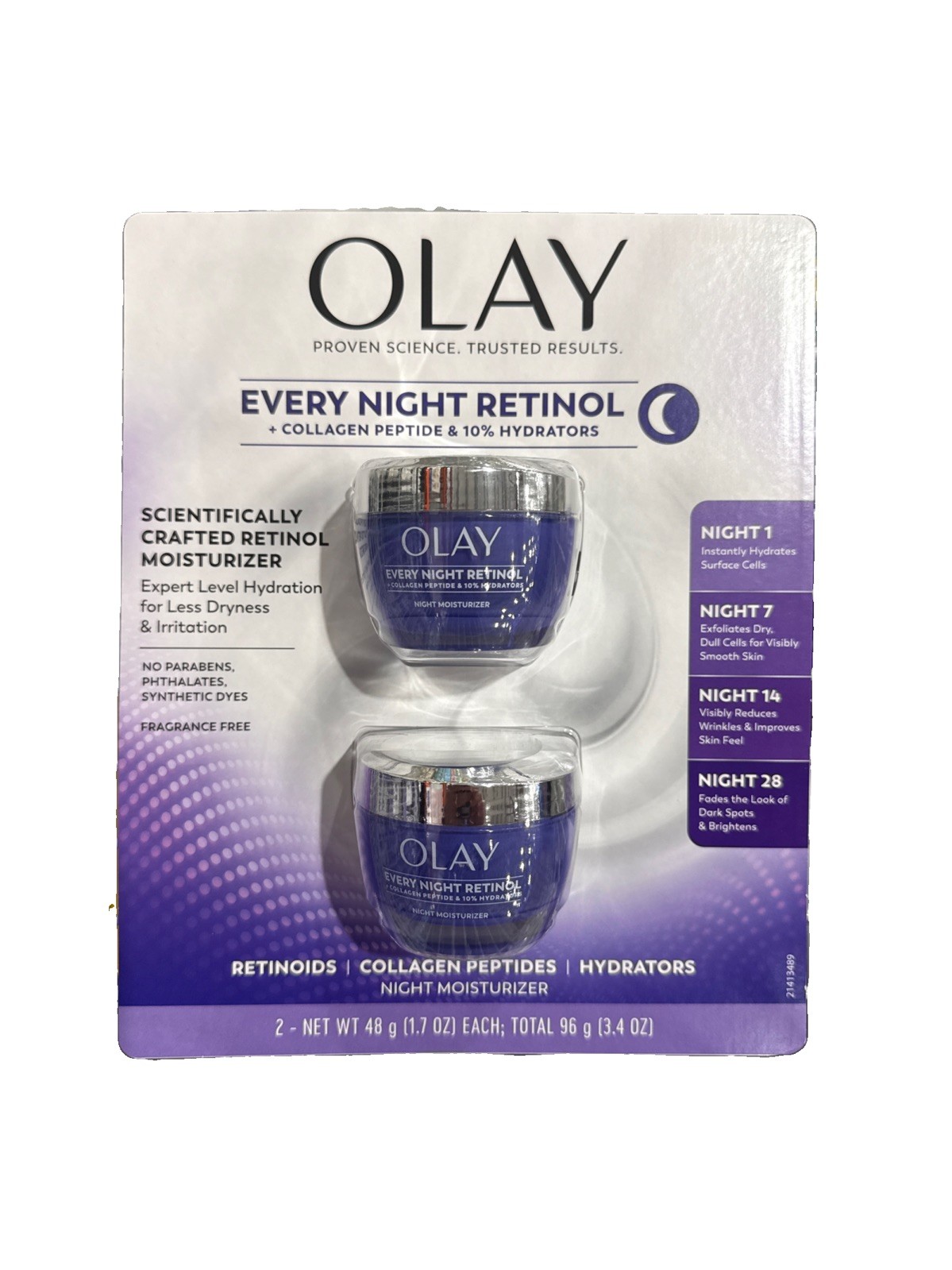 Olay Every Night Retinol Moisturizer, 1.7 oz, 2-pack, New