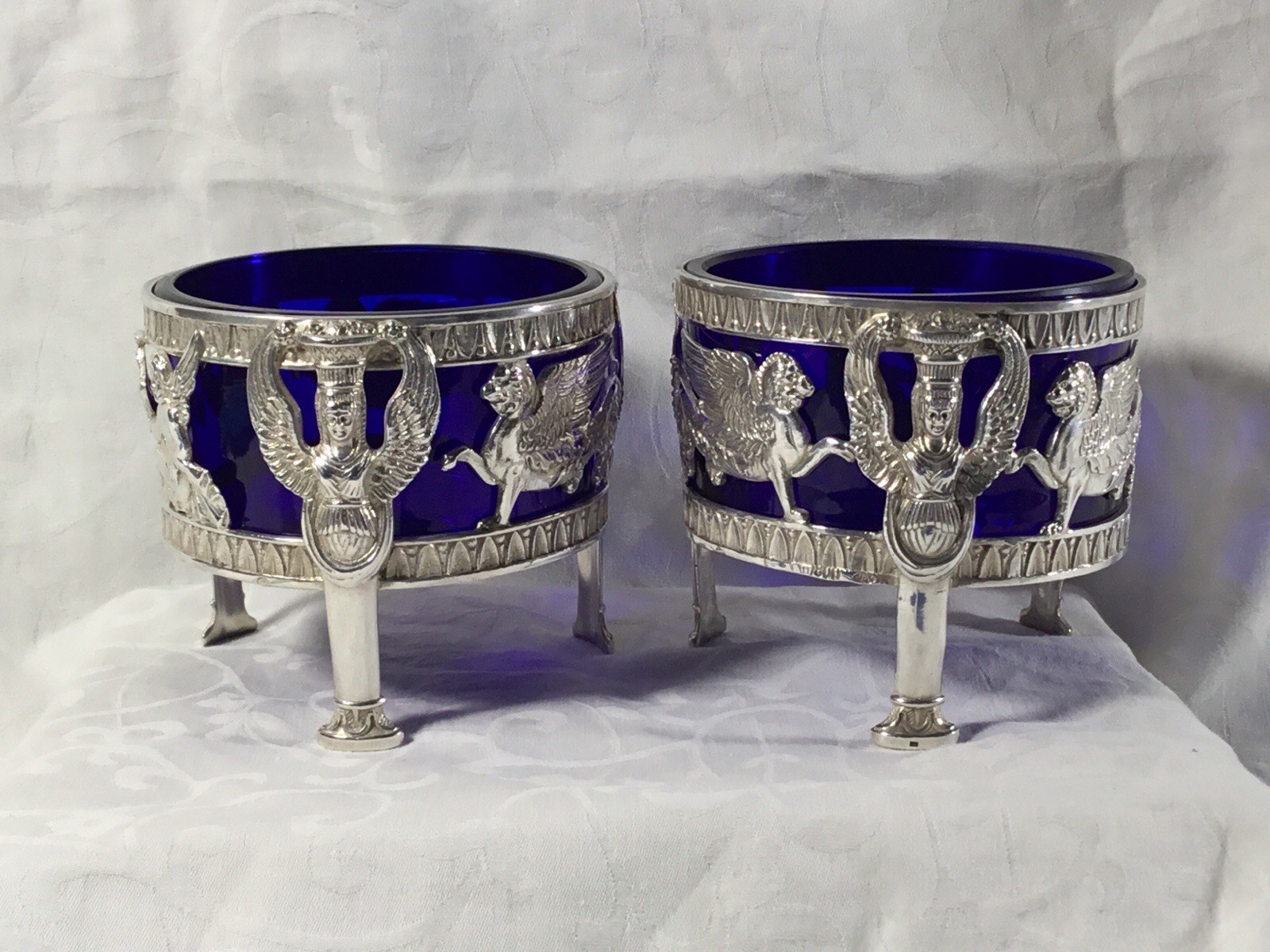 PAIR OF SILVER SALTS (800). - GERMANY - GREEK REVIVAL - CIRCA : 1880s