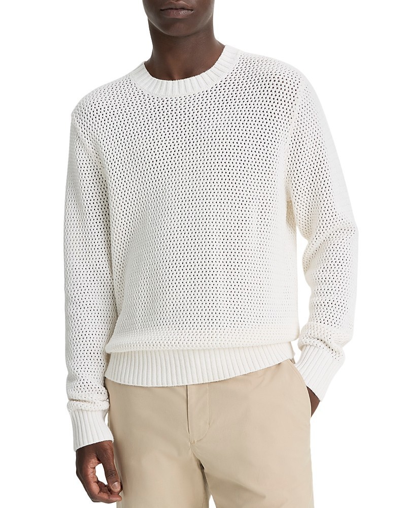 Vince Mesh-Stitch Cashmere Blend Crew Neck Sweater Men\'s M Optic White Pullover