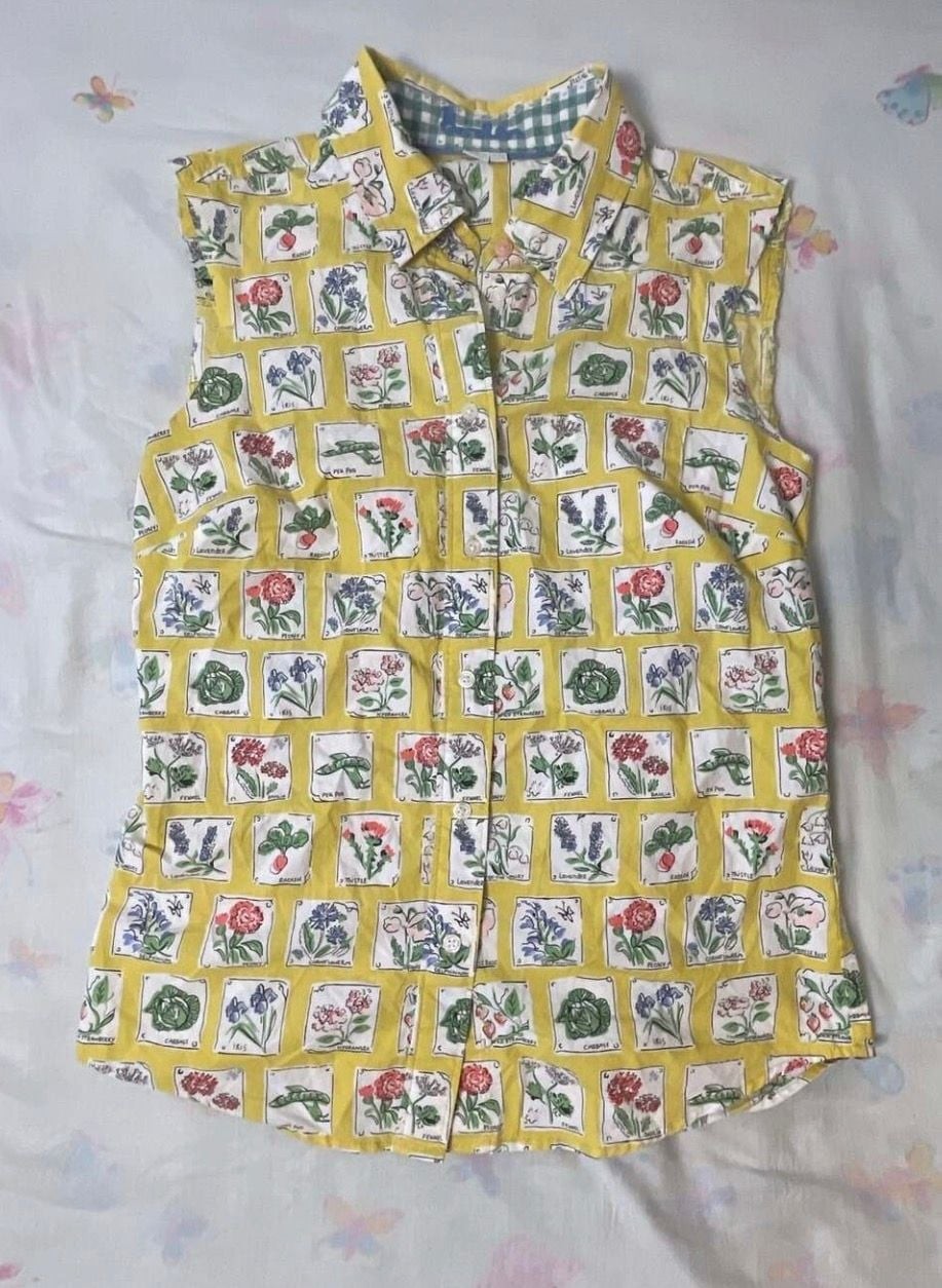 Boden Botanical Seed Packet Sleeveless Button Up