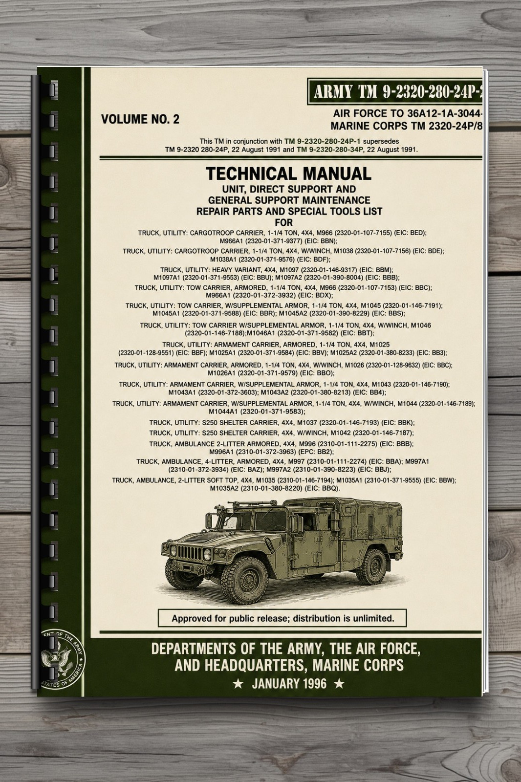 M998 M1038 M1097 Utility Truck Repair Parts Special Tools Manual 1996 969 Pages