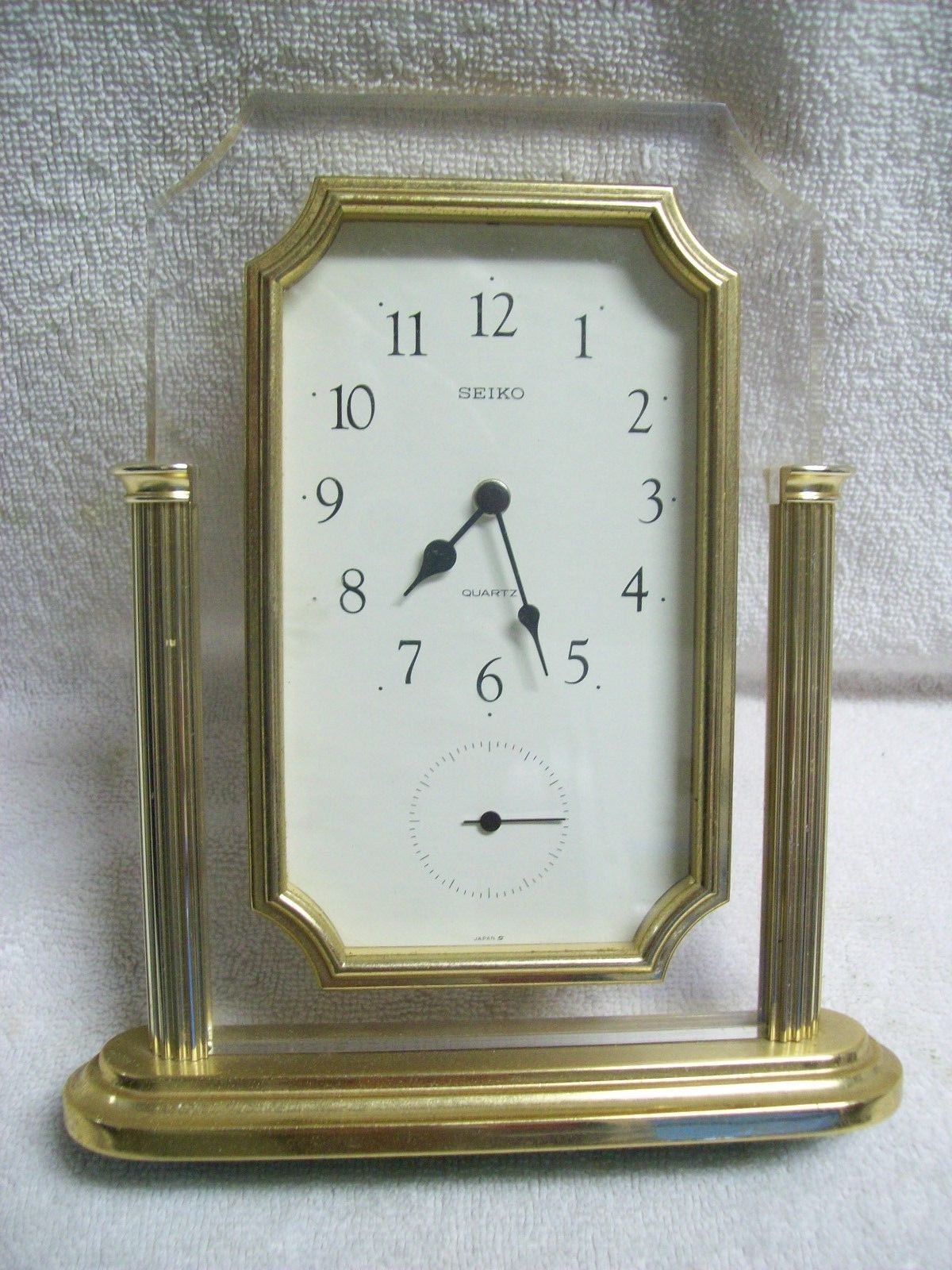 Vintage 1970's Seiko Brass & Lucite Quartz Desk Clock with Separate Second Hand