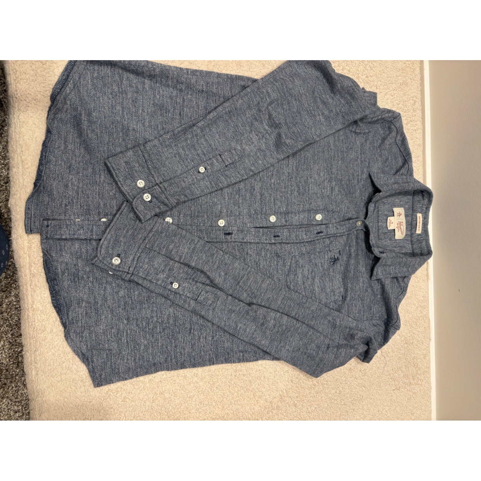 Original Penguin Heritage Slim Fit Blue Heather Knit Button Down Shirt Mens M Original Penguin Heritage Slim Fit Blue Heather Knit Button Down Shirt Mens M