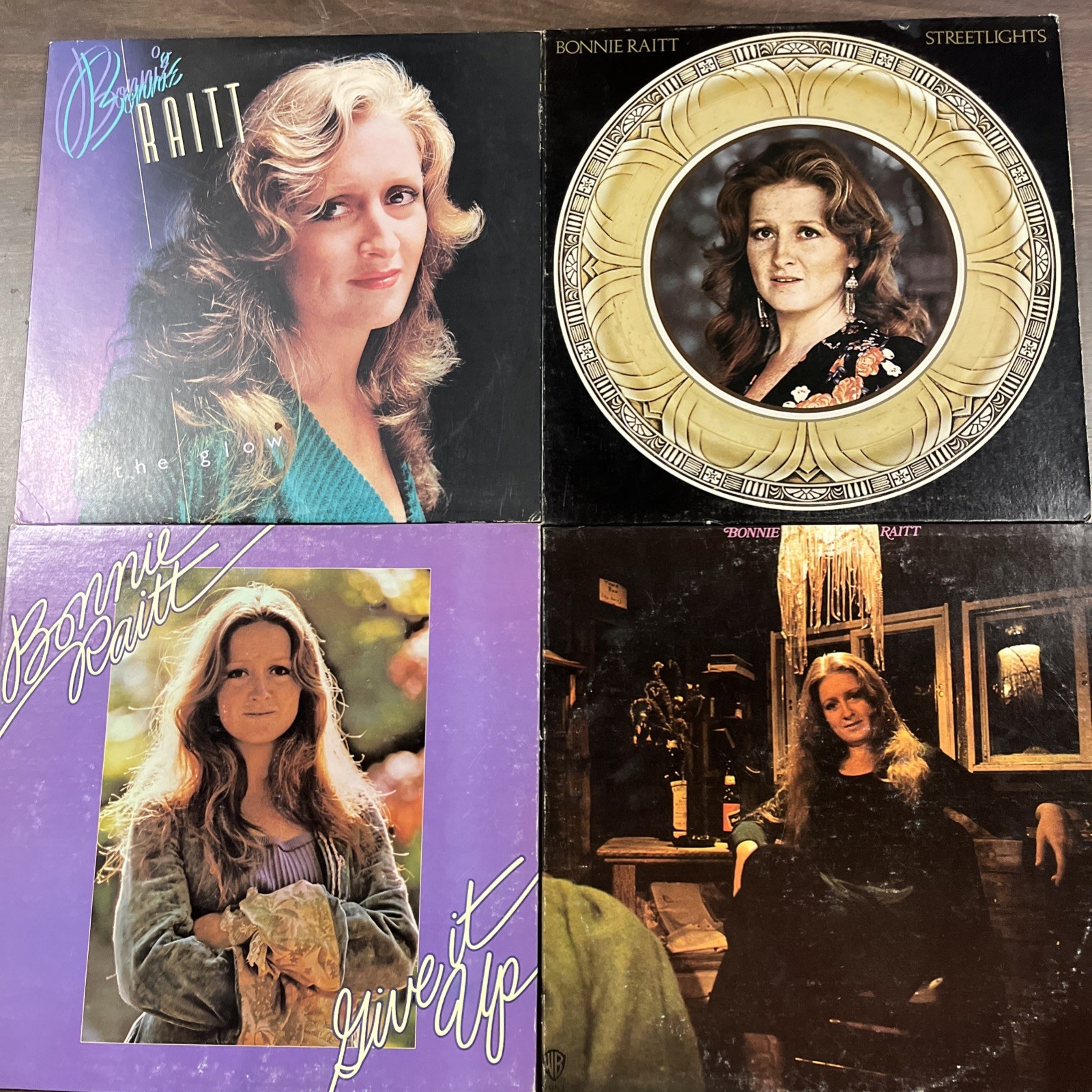 BONNIE RAITT ( 4 ) LP lot: THE GLOW-STREET LIGHTS-GIVE IT UP-BONNIE RAITT VG++